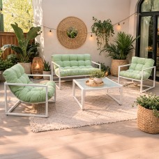 Neo 4 Piece Outdoor Patio Garden Furniture Set Cushions Metal Sofa Loveseat 2 Chairs Glass Coffee Table Balcony Backyard Conservatory 